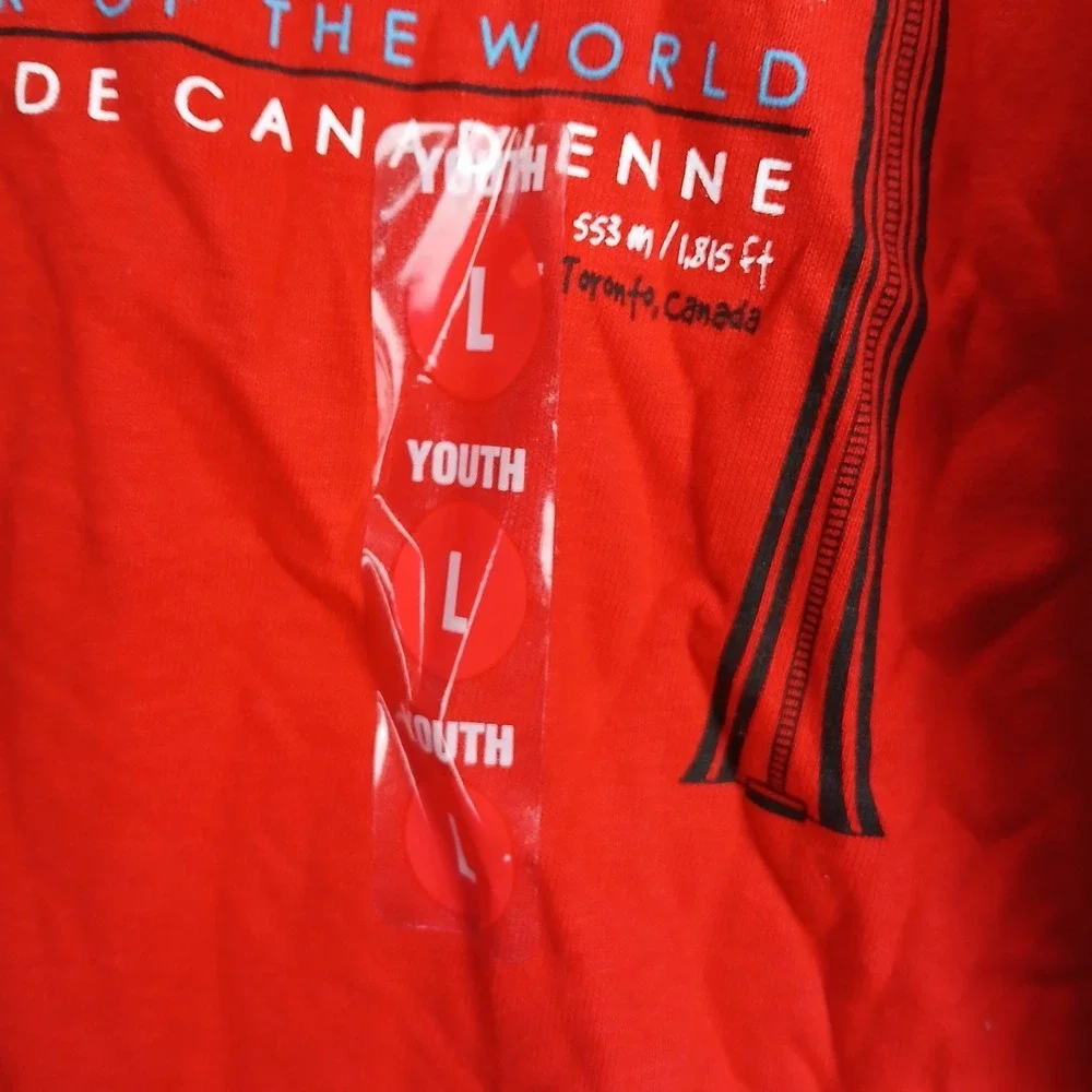 Cn Tower T Shirt Boys Large Red Cotton Graphic Print Casual Pullover Crewneck
